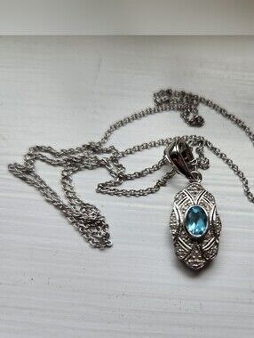 Sterling Silver Blue & White Topaz Pendant Necklace, 925, NEW